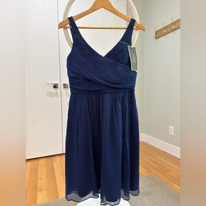 J. Crew Heidi Dress in Silk Crinkle Deep Blue